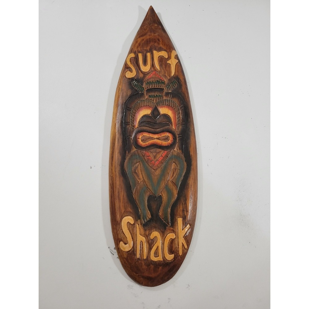Carved Wood Surf Shack Tiki Hut Wall Decor Surfboard Beachcombers 21"x6"